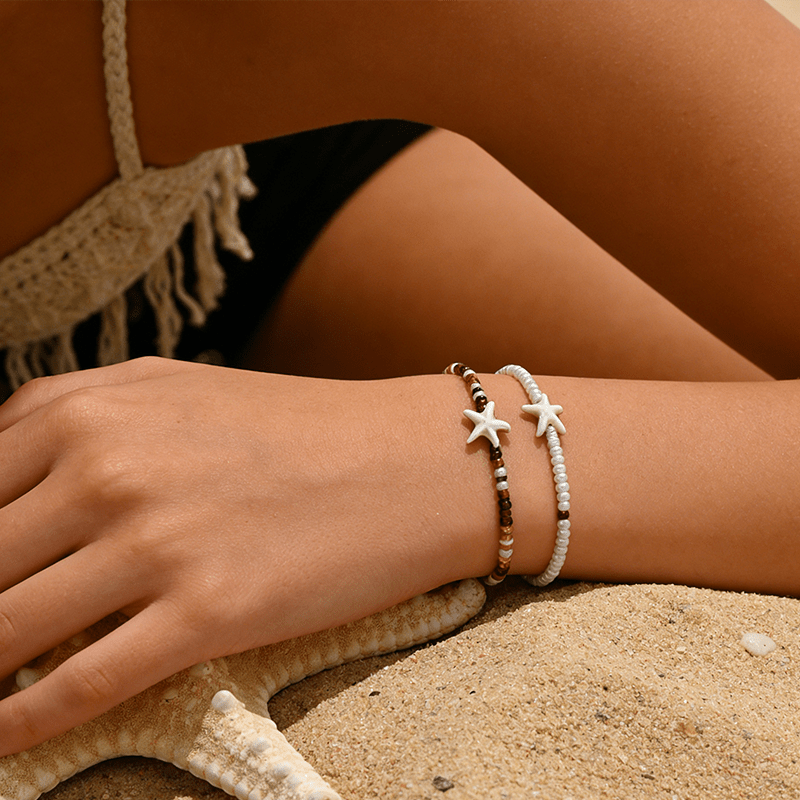2pc Women's Summer Bohemian Seed Bead Bracelet Set